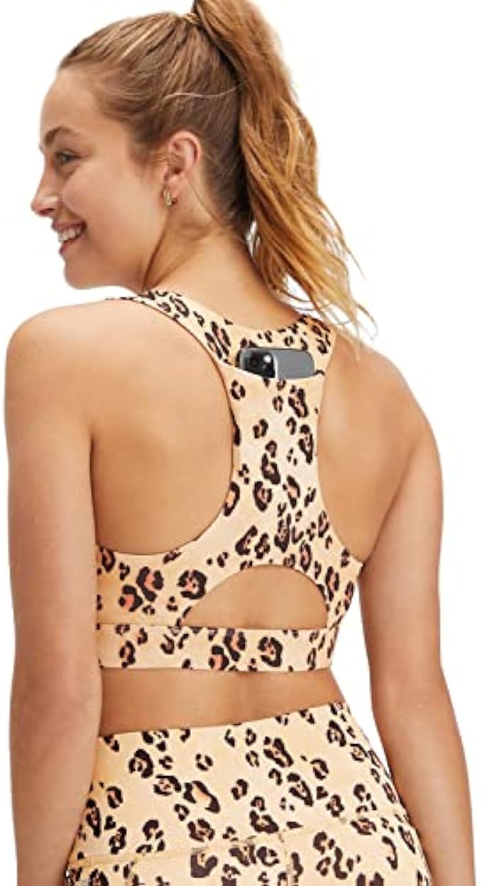 Fabletics Women's On-The-Go Midi Medium Impact Sports Bra, Workout, Yoga, Athletic, Fitness, Polyester, Elastane