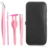 Eyelash Applicator Tool, 4Pcs Stainless Steel Eyebrow Tweezers with Silicone Tips, DIY Lash Extension Tools with Brush, Lash Applicator Tool Kit for Cluster and Individual Lashes