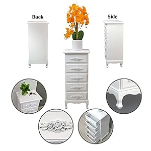 Fully assembled white lingerie dresser tall skinny chest wood nightstand for bedroom girls dresser antique furniture baby nursery storage free standing jewelry organizer with queen anne legs  urban country home decor