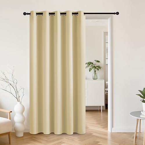 Image of RYB HOME Beige 100% Blackout Curtains for Bedroom, Wide Thermal Insulated Privacy Curtains for Sliding Glass Doors /Patio Door /Living Room /Open Closet, Room Divider Panel, W70 x L84, 1 Panel