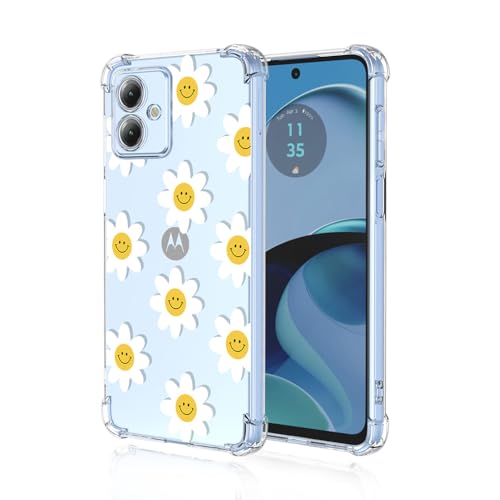 SEAHAI Case for Motorola Moto G14 Ultra Thin Soft Silicone Clear Back TPU Bumper Shockproof Cover Fashion Flowers Graphic Colorful Skin Slim Case - Smiley flower
