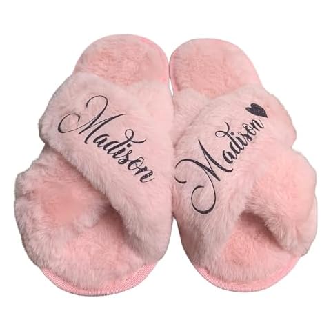 Personalized Girls Slippers for Kids Ages 3 to 10 Years - Non-Skid Soles - Flower Girl Slippers - Slippers for Birthday Parties & More (12.5-13C (7-8Yrs), Pink) Cover