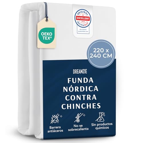 Dreamzie - Fundas Nordicas Antiácaros 220x240 cm - Funda Antiacaros Impermeable con Cremallera - Ropa de Cama Hipoalergénica para Alérgicos - Lavable a 95°C
