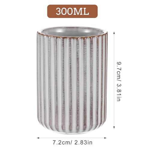 300ml Ceramic Coffee Mug, Japanese Vintage Stripe Milk Cup Without Handle, Retro Porcelain Water Tumbler for Tea Coffee Milk - Image 3