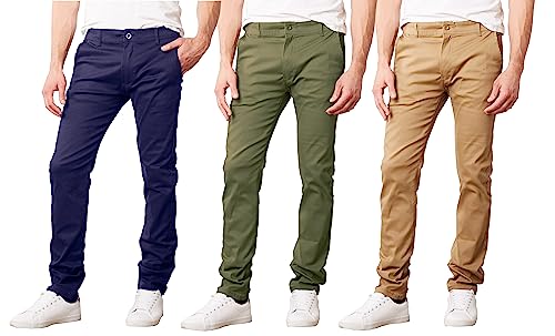 Galaxy by Harvic Mens Slim Fit Cotton Stretch Chino Pants 2-Pack