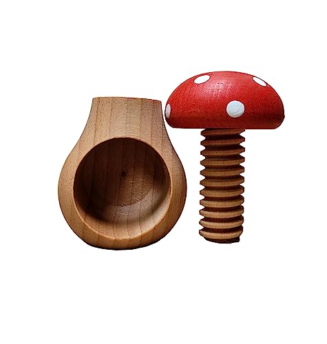 Wooden World 2 Nussknacker Set Dunkelbraun und Toadstool Nussknacker aus natürlichem Buchenholz - SEHR Fester Pilz