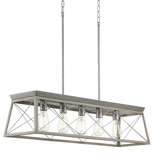 Image of Progress Lighting Briarwood Collection 5-Light Dining Room Light Fixture, Farmhouse Style Modern Chandelier for Kitchen and Dining Room, 38 inch by 9 inch, Bleached Oak