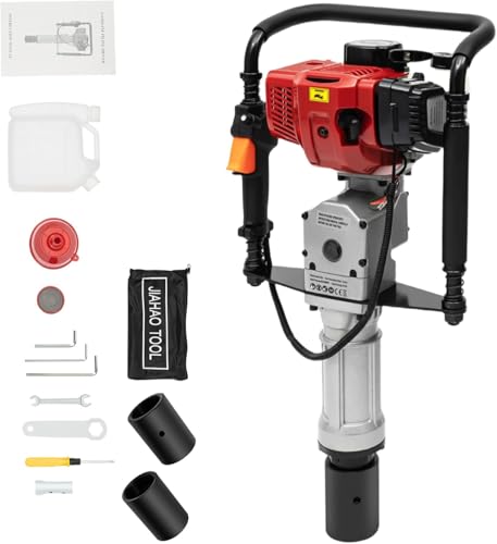 Garbenat 52CC Benzin T Pfostenramme 2 Takt Motor Benzin Pfahlramme 1900W Hand-Zug-Start Zaunpfahlramme Zweitaktpfahlramme mit 55-70mm Hülsen Einzylinder Benzinpfahlramme für Ramm-Projekten