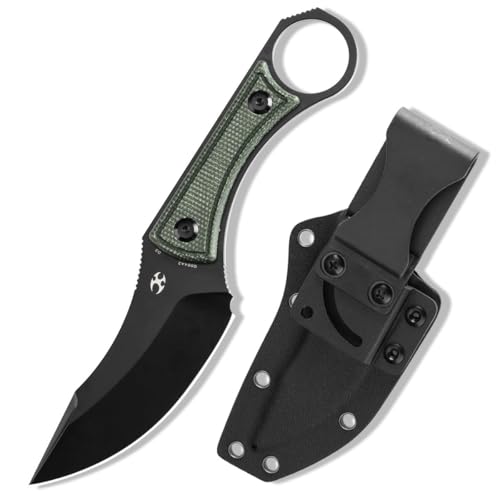 KANSEPT Niko Fixed blade Knife with Sheath, 3.54'' Black TiCn Coated D2 Blade and Green Micarta with Frag Pattern Handle, Adjustable Kydex Sheath for EDC,Fixed Knifes for Camping Hiking Fishing G004A2