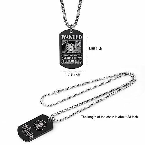 Anime One Piece Wanted Poster Pendant Necklace Stainless Steel Chain Manga Necklaces Dog Tag Jewelry for Men Boyfriends Christmas Gifts3