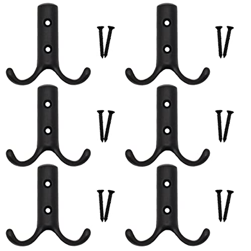 Image of EAI Matt Black Hook, Robe Coat and Towel Twin Hook, 70mm, 6 Pack