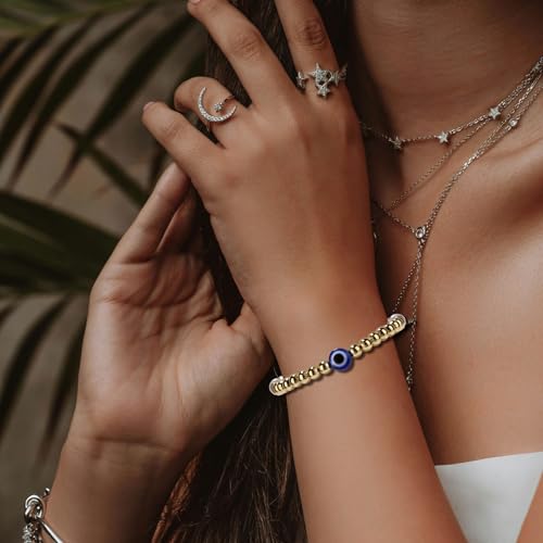 Evil Eye Bracelet for Women, Trendy Bead Bracelet with Evil Eye Charms Dainty Good Luck Protection Jewelry for Friends Mom Birthday Retirement 5
