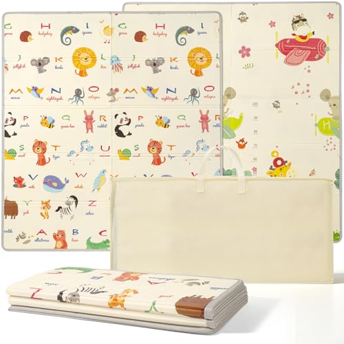 Baby Play Mat, Foldable Baby Playmat Reversible Waterproof Large Foam Soft Crawling Floor Playmat Non Toxic Portable Floor Mat| Ideal for Bedroom, Nursery & Playroom 150x180cm