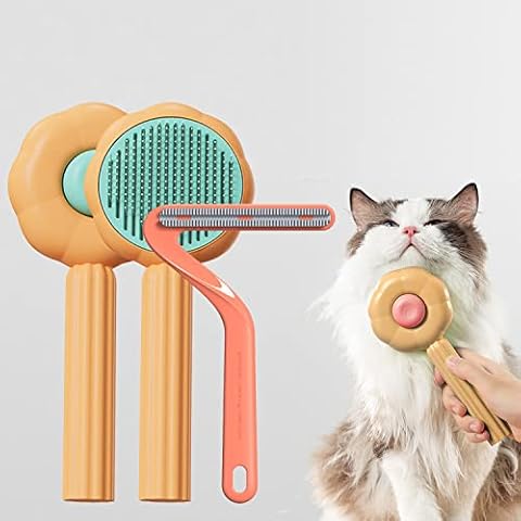 ABSOB Pet Grooming Cat and Dog Brush, Self-Cleaning Sliker Brush for Removes Mats, Tangles, and Loose Hair, Shedding Brush for Short or Long Haired Cats/Dogs (Orange) Cover