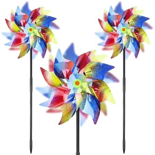 Lot de 3 Moulin à Vent Réfléchissant, Repulsif Pigeon, Anti-Oiseaux Moulin à Vent Réfléchissant, Moulins à Vent Jardin Exterieur, Réfléchissant Double...