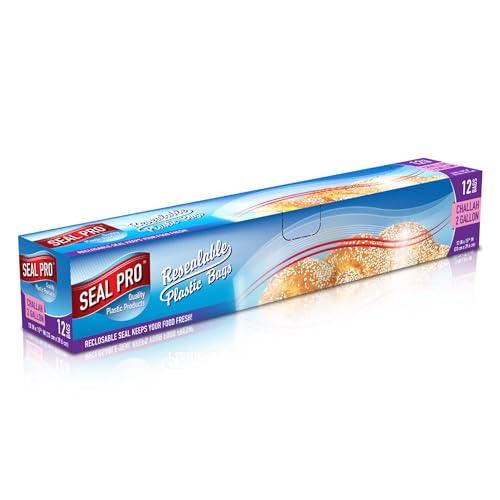 Seal Pro Freezer Bags Pack of 12 Jumbo Size 2 Gallon Leak-Proof Reusable Lunch Bag Easy Opening Resealable Sandwich Food Bag - Ideal for Meat Snacks Fruit & Veg 13 x 15.5 Inches