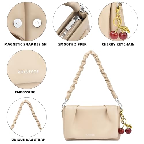 ARISTOTE Shoulder Bags Purses for Women, Hobo Tote Bag Crossbody Wallet with 2 Removable Strap 1 Cherry2