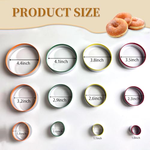 12 Pcs Donut Cookie Cutter Set Come With Storage Box,Stainless Steel Circle Round Cookie Cutters for Doughnuts,Biscuit,english muffin,Fondant cutters circles,Pastries,Pudding cutter rings