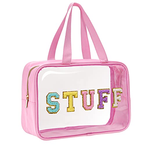 Yowivon Bolsa organizadora grande transparente para cosméticos de viaje, bolsa de playa con asa, bolsa transparente impermeable con cremallera, bolsa de felpilla para mujeres y niñas