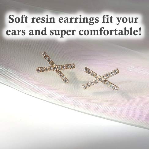 Crystal Rhinestone Invisible Clip On Earrings For Women Not Pierced Gold Cross Pave Comfortable Clip On Earrings Miyabi Grace #TOP2
