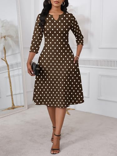 Image of PinkPatty Women's Casual 3 /4 Sleeve Midi Dresses Fit and Flare Church Work Dress with Pockets
