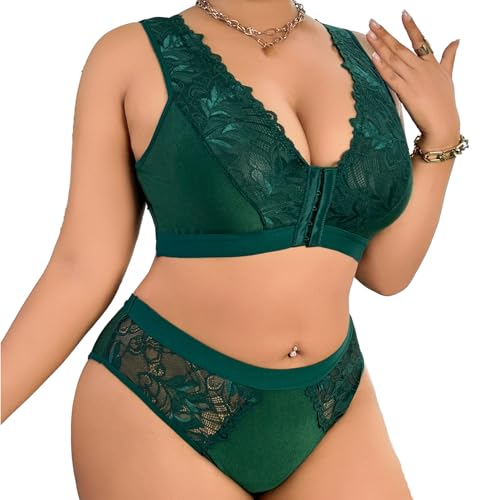 Women's Plus Size 2 Piece Lingerie Set Sexy Sheer Bralatte 3/4 Cup Bra Panty Sets Super Stretchy Lace Underwired3