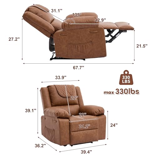 Image of Manual Recliner Chair for Adults with Heating & Massage, 135 Adjustable Reclining Lounge Chair with Side Pockets & Remote Control, Ideal for Living Room Bedroom,Brown