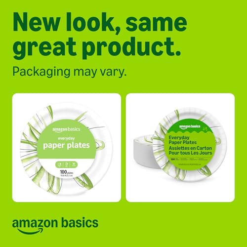 Amazon Basics Everyday Paper Plates, 10 Inch, Disposable, 100 Count, Packaging May Vary view 2