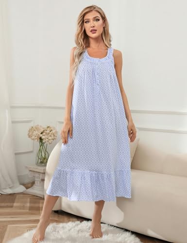 Image of MZROCR Cotton Nightgowns for Women Soft Sleeveless Night Gown for Adult Women Ruffle Sleepwear