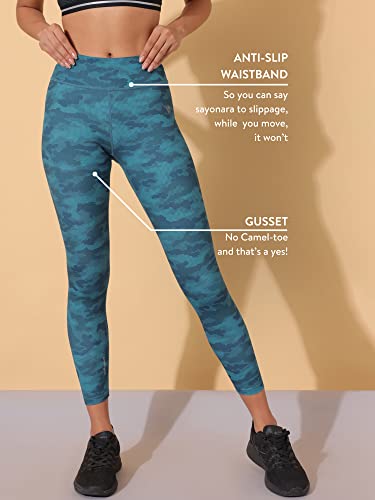 Image of CULT High Waist Running Tights with Side Pocket | Geometric Print | Breathable | Moisture-Wicking | Curved Hem