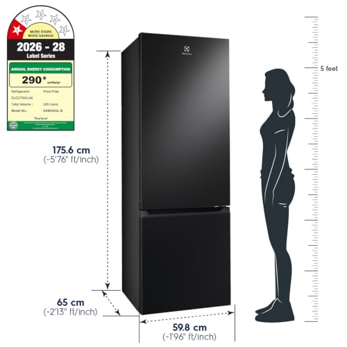 Image of Electrolux 335L 1 Star Double Door Refrigerator with AI CoolAssist, Bottom Mount Freezer, GreenZone Technology, Cooling 360, Inverter, Frost Free, UltimateTaste 700, EBM3402L-B, Charcoal Black