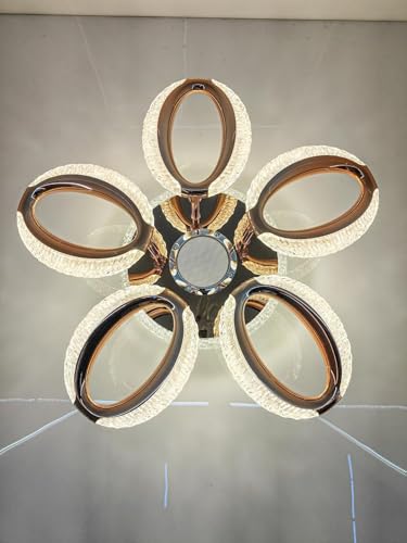Image of LED Ceiling Light with Bluetooth Speaker & Remote Control, Dimmable 3 Color Modes (Warm /Neutral /Cool White), Rose Gold Crystal Flush Mount Chandelier for Living Room, Bedroom Dining Room