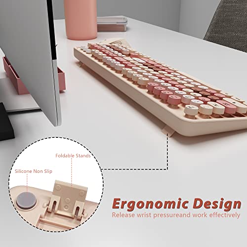 Brown-Wireless-Keyboard-and-Mouse-ComboColorful-Retro-Wireless-Keyboard-with-Round-Keycaps-24GHz-Dropout-Free-Connection-Cute-Wireless-Mouse-Compatible-with-PCLaptopComputer-MilkTea-Color