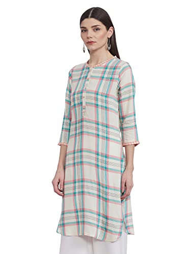 Image of Max Women Checked Round Neck Straight Kurta