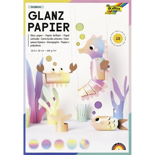 folia 766 - Glanzpapier RAINBOW 22 5 x 32 cm 100 g/m 10 Blatt in verschiedenen Regenbogen Farbverläufen DIY Papier zum Basteln Verzieren und Dekorieren