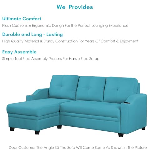 Image of Casaliving Ravonna LHS 4 Seater L Shape Corner Sofa Cum Bed for Living Room (Turquise Fabric) Premium Fabric Sofa