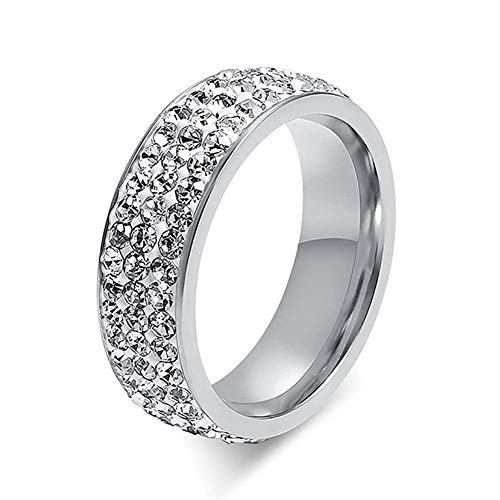 ADAIER 7mm Women Stainless Steel Eternity Ring for Wedding Band Engagement Promise CZ Cubic Zirconia Crystal Circle Round Size 7 to12(SZZ-022) (Size 9, Silver)