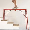 LEADALLWAY Scaffolding Platform 70(L) x15(W) x33(H) 770 Lbs Capacity Portable Adjustable Work Platform Scaffolding Ladder for Stairs,Red