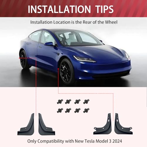 Image of Fanchants Mud Flaps, Splash Guards, Vehicle Protector Mudflaps Compatible with 2016-2023 2024 Tesla Model 3 2020-2024 Tesla Model Y Model 3 Model Y Accessories 2024 (2024 Model 3)