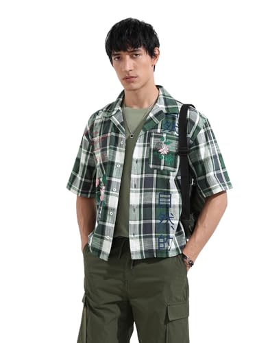 Chemise surdimensionnée à carreaux vert homme L Indian Garage Co