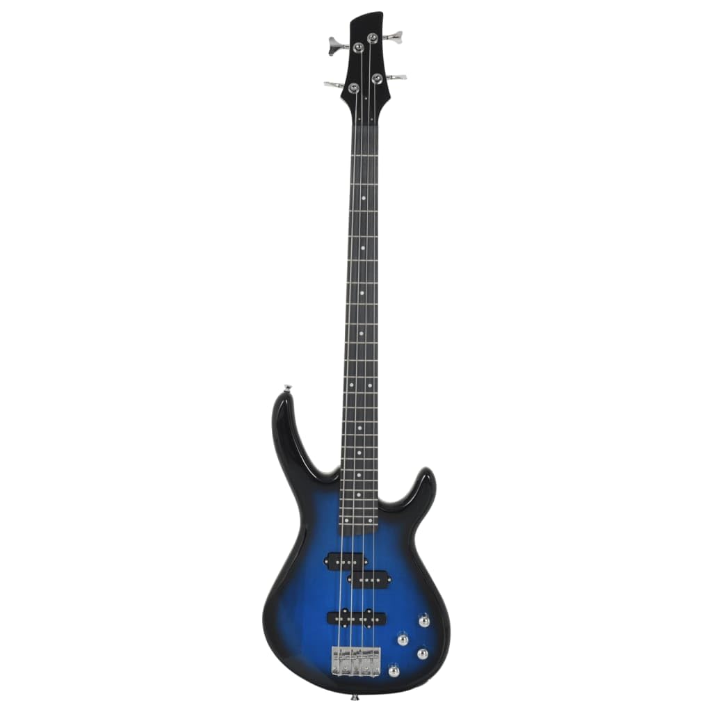 E-Bass für Anfänger 4/4 46 Zoll mit Tasche, Stimmgerät, Plektrum und Gurt, Massives Birkenholz Bassgitarren-Set in Blau Schwarz für Musik Schule Bühne Hobby und Einsteiger