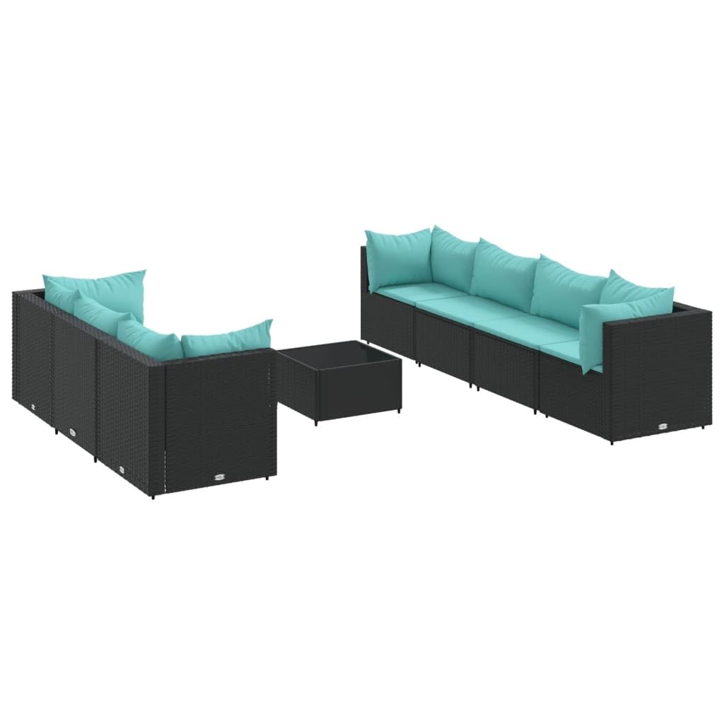 Makastle Salon de Jardin 8 pcs Résine Tressée Noir avec Coussins