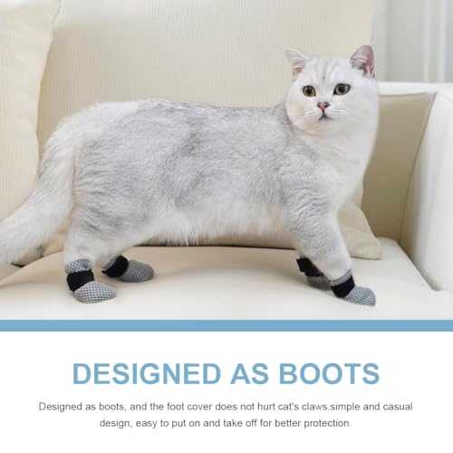 JEYORZY 4 Stück verstellbare Katzenschuhe aus Netzstoff, Atmungsaktiv Katzenpfotenschutz, Katzenstiefel zum Baden von Haustieren, Schneiden von Nägeln, Überprüfen-Grau-S
