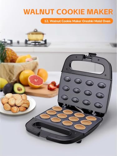 Yoidesu Walnut Cookie Maker 12, Walnut Cookie Maker Oreshki Mol d Oven Cookies Maker Oreshnitsa Cookie Oreshek Cake, Non Stick Double Sided Electric Nut Cookie Shaped Molds, Yoidesuuxbz8nd9s1