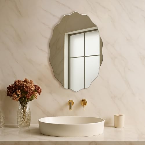Image of Rousrie Frameless Wall Mirror for Bathroom, Glass, Modern, Clear, Wall Mount, 45 x 30 cm (1, Unique)