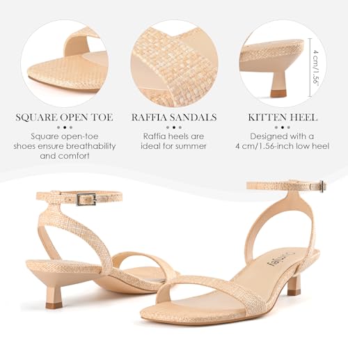 Image of Women Kitten Heel Sandals Ankle Strap Heeled Sandals Square Open Toe Dress Party Shoes