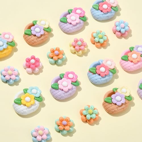 UR URLIFEHALL 20 Pcs Resin Flower Flatback Cabochons Opaque Floral Beads No Hole Embellishments for DIY Hair Crafts Home Decoration - Image 4