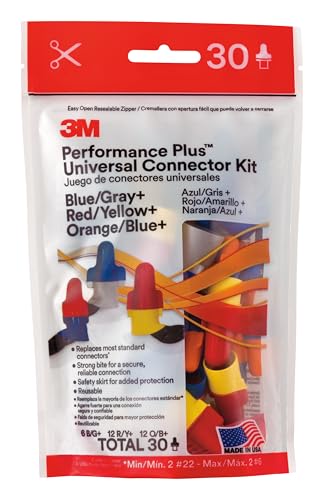 3M Performance Plus Wire Connectors O/B+, R/Y+, B/G+ Assortment Pack, Twist-on, Bag of 30, Universal Connector Kit ELEC-KIT-30