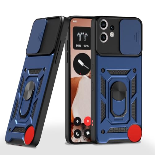 Image of Outlouders Back Cover for CMF by Nothing Phone 2 Pro 5G | D10 Tough Armor 360 Protection Case with Sliding Camera Shield & Ring Holder Stand Bumper Case (Blue)