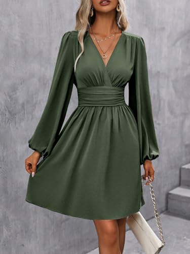 Image of SOLY HUX Women's Elegant Dress V Neck Long Sleeve High Waist Swing Prom Cocktail Short Dresses